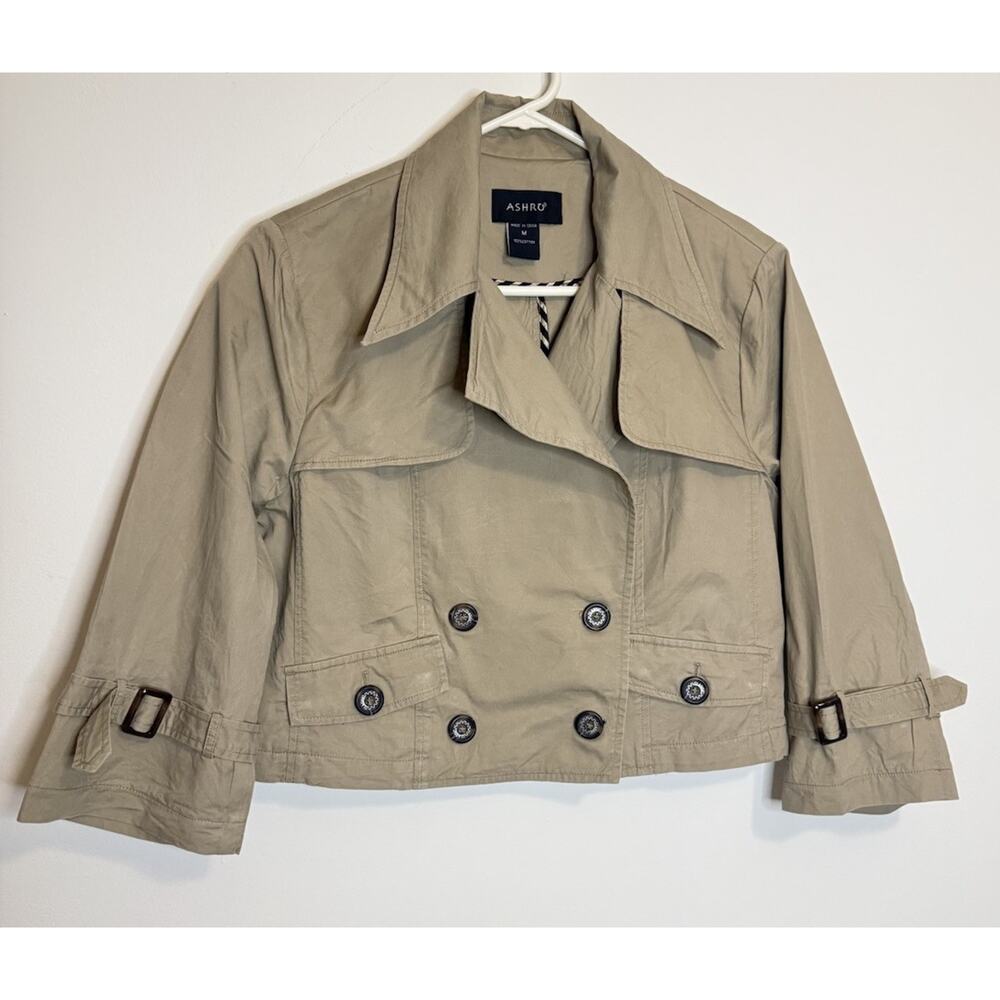 Ashro Tan 100% Cotton Cropped Jacket, Sz. Medium~EUC~Belted Cuffs